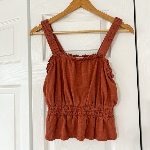 Marine Layer Dylan Smocked Cotton Tank Top Baked Clay XS Orange Sleeveless - Picture 3 of 7